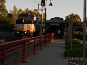 Early morning at the Auburn originating station.  The equipment is stored overnight on the stub track.