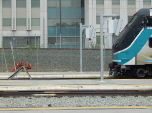 View of the raised tracks for the Gold Line on Tracks 1 &2 running to East LA