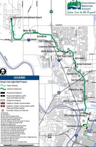 Route map of proposed extension of Sacramento Green Line to the airport